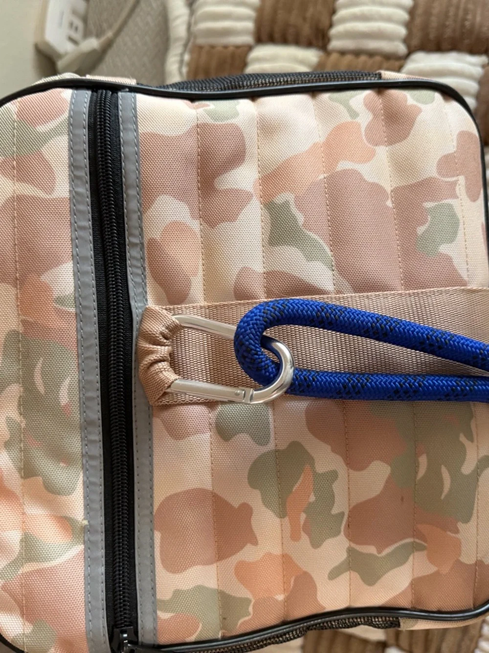 Camouflage Pet Carrier with Blue Rope Handles